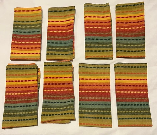 PIER ONE ~ Fiesta Napkins Multicolored Striped ~ 20”x20” ~ 100% Cotton Lot of 8