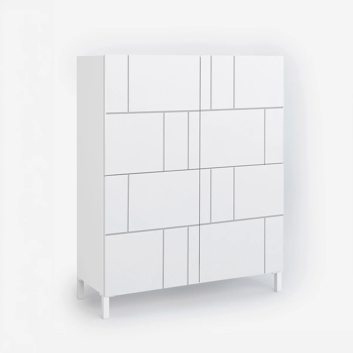 Buffet haut moderne Nuvia à 4 portes avec grand espace de rangement intérieur modulable