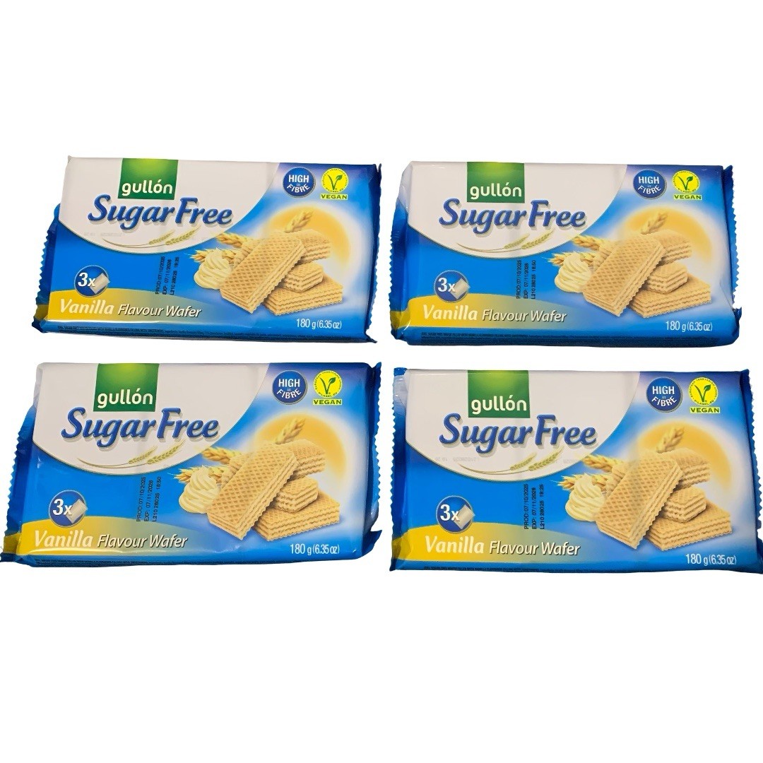 Sugar Free Vanilla Wafer Biscuits. Gullon Diabetic Wafers. Diet. 4 x 180g Packs