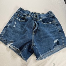 Aerie Girls Denim Shorts XS Adjustable Waist Distressed Blue