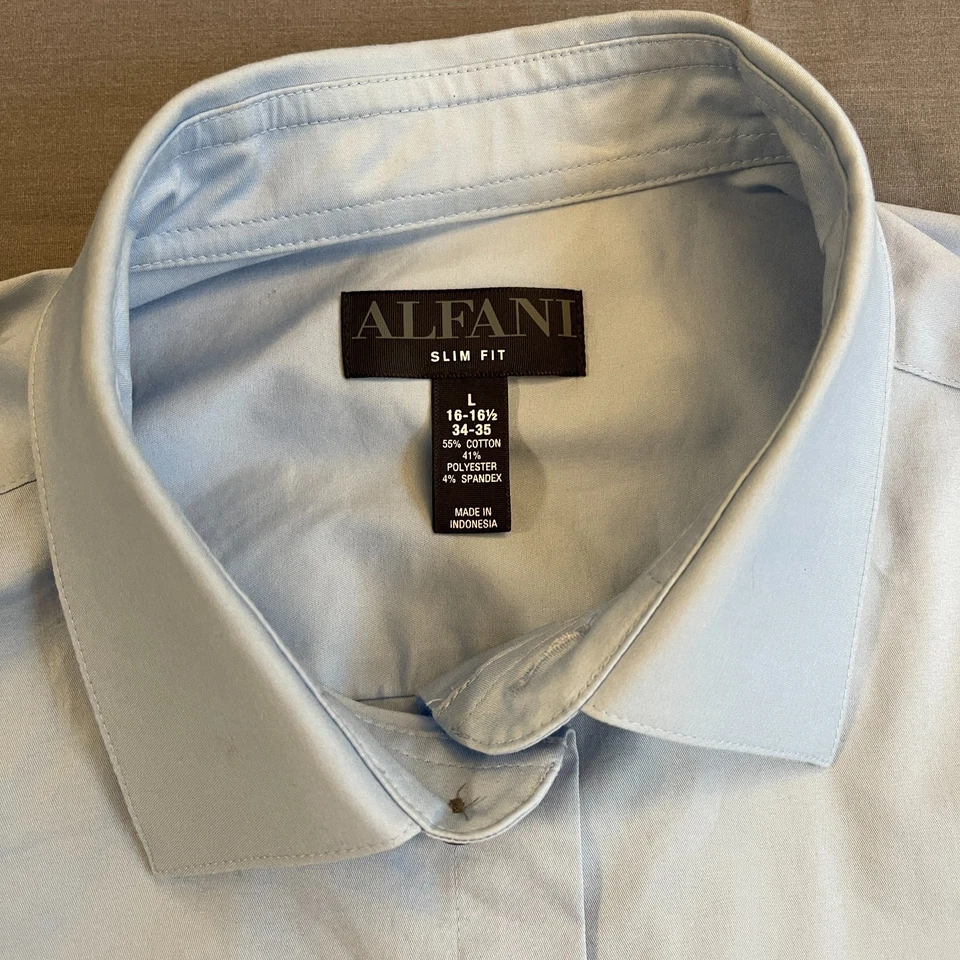 Alfani Men's Button Down Dress Shirt Size 16.5 Blue Slim Fit - Image 2 of 4