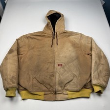 Dickies Jacket Mens XL Beige Canvas Hooded Full Zip Insulated Workwear Winter