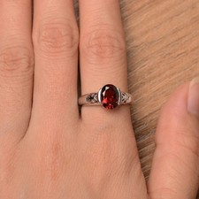 925 Sterling Silver Red Garnet Gemstone Women Dainty Ring Duty Free