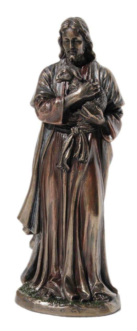 6.25 Inch Jesus Holding A Lamb Cold Cast Bronze Figurine Statue