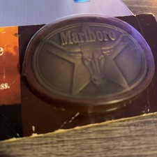 Vtg 1987 Philip Morris Marlboro Belt Buckle Longhorn Oval Star 100 Brass Cowboy