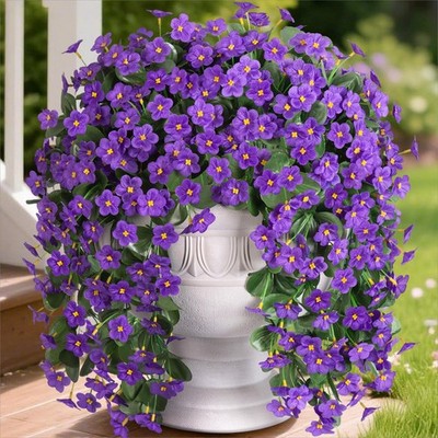Artificial Hanging Flowers 2PCS Fake Silk Purple Daisy UV Resistant - Outdoor