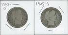 (2) Coins - 90% Silver Barber Half Dollars 1905-O & 1905-S