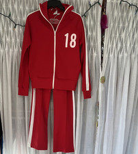 Puma teen s 2-Piece Tracksuit Set Red/White Full Zip Jacket Pants S
