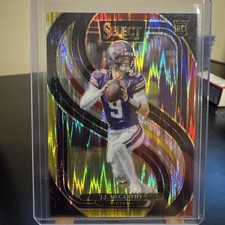 2024 Select Football JJ McCarthy Premier Red Yellow Shock Prizm Rookie