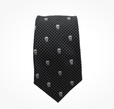 Alexander McQueen Men's Skull Print Silk Polka Dot Neck Tie Black One Size