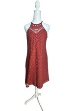 Boho Womens Lace Halter Dress Crochet Rust Festival Fairy Grunge Cottagecore M