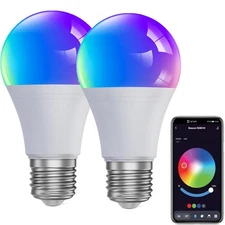 2 Pack A21 LED Smart Light Bulbs RGBW 15W 1500LM Dimmable APP Group Control E26