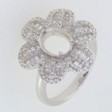 Sterling Silver Semi Mount Ring Setting Oval 9x7mm Floral Design
