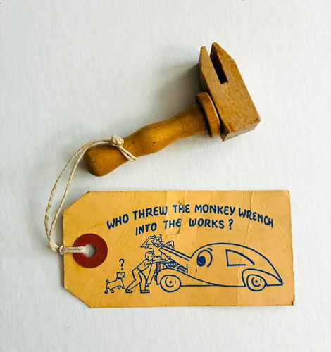 Vintage Wood Souvenir with Tag c 1940s Monkey Wrench Gift Tag  Providence RI
