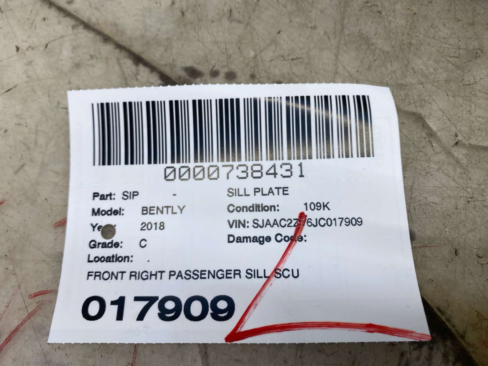 Bentley Bentayga 2016-2020 Front Right Sill trim panel P/N 36A853374B