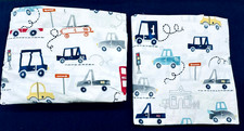 Set 2pc: Pottery Barn Kids TWIN Transport Cars 1 Flat Sheet 1 Fitted Sheet