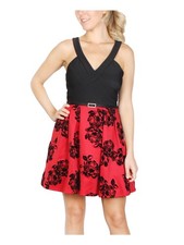 CRYSTAL DOLLS Womens Belted Sleeveless Short Party Fit + Flare Dress