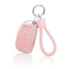 for Hyundai Key Fob Cover with Keychain, Pink Soft TPU Key Case for Hyunda a