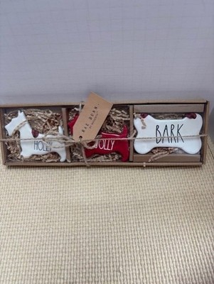 New RAE DUNN set ceramic SCOTTIE SCOTTY tree ornaments Holly, Jolly and Bark