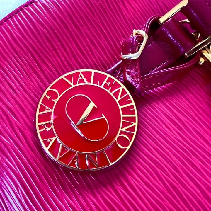 VALENTINO Women 2Way Shoulder Hand bag Leather V Logo Charm Red Gold from japan thumbnail 3