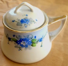 Vintage  Meito China Sugar Bowl With Lid Made In Japan Hand Painted Blue Flower