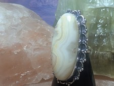 Crazy Lace Agate Ring Size 6.75 925 Sterling Silver Overlay Natural Stone