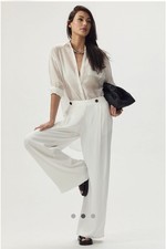 NWT Maeve Anthropologie Ivory Shine Sailor Wide Leg Pants Size 6 Boho Breezy Lux