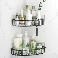 Corner Shower Caddy with 2 Hooks Wall Mounted Metal Bathroom Shelf Storage Organ