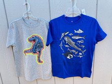 NEW 2 T-shirts Gap Dino Fish Dinozaur size XL 12-13 Blue Logo Boys