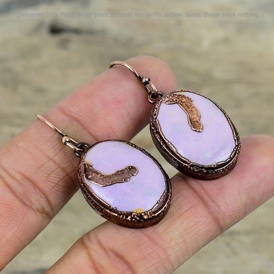 Copper Natural Phosphosiderite Sister Electroformed Dangle Engagement Earrings