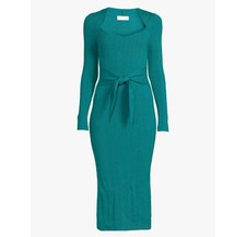 Sofia Jeans by Sofia Vergara Womens Belted Rib Knit Midi Dress, Green, Size L