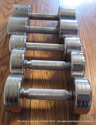 VINTAGE 5-PC ALL-CHROME DUMBBELLS - 50-lbs Total!