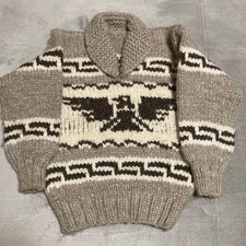 Cowichan Sweater 100 Wool Thunderbird Pattern Beige And Brown Canada