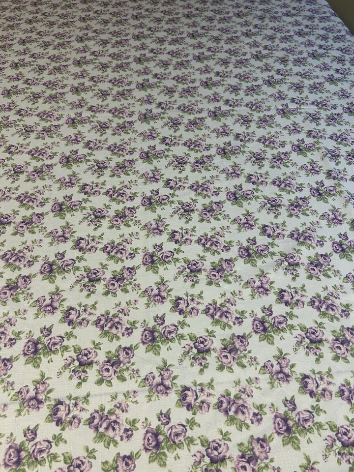 Vintage Lavender Rose Print Tablecloth 52” x 72” Cottagecore Floral Dining - Image 2 of 4