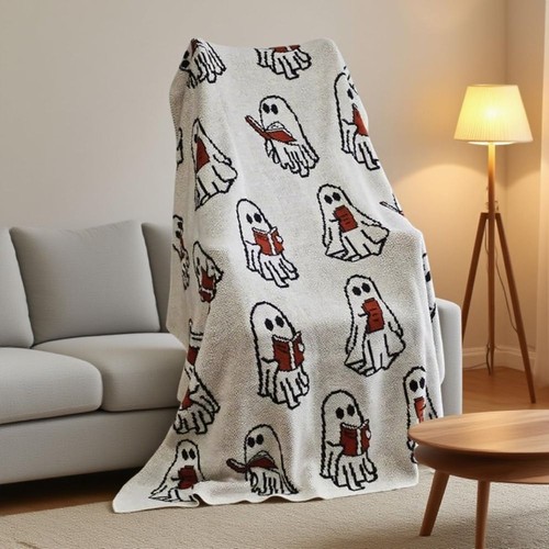 Skin-Friendly Throw Blanket Cozy Knitted Throw Blanket Ghost Reading Blanket - Picture 6 of 12