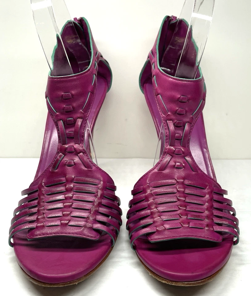 Cole Haan NikeAir Sandalias de Cuero Tejido con Cremallera Trasera Tacón Alto Fucsia Talla 9.5B Foto 3 de 4