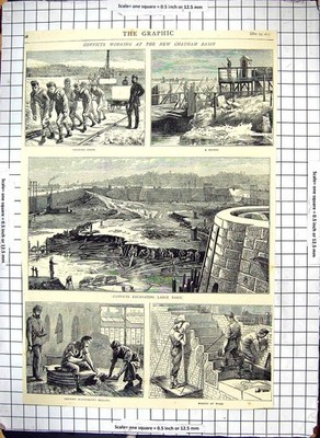 Antiker Druck Chatham Becken Sträflinge arbeiten Wachposten Freimaurer Schmiede 1871