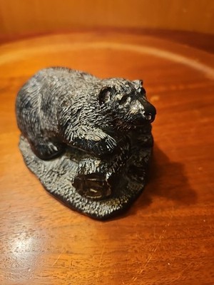 Hand crafted in Canada, Soapstone sculpture, Bear on a log, Aardik collection
