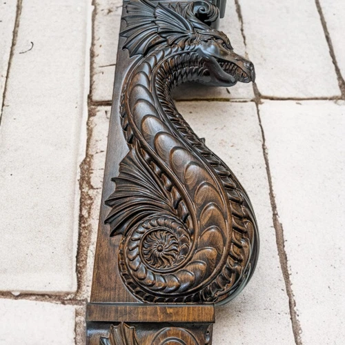 Wooden Corbel/bracket Dragon. Wall Fireplace decor.  Carved from wood. 15" size