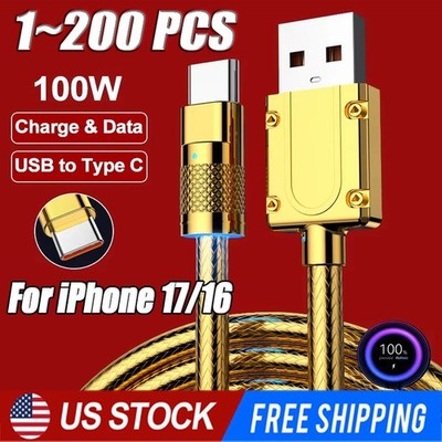 100W 6A USB Type C Fast Charging Cable For iPhone Samsung Car Charging Cord LOT