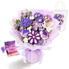 Purple Crochet Flower Bouquet, Handmade Crochet Flowers Bouquet, Crochet Lily...