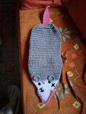 Handmade Crochet Possum plasticbagholder- Gray  Pink, Medium 14-24 in 