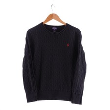 Polo Ralph Lauren Kids XL 18-20 Black Cable Knit Cotton Crewneck Sweater