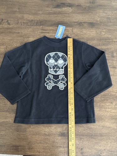T-shirt Gymboree ragazzo teschio nero e grigio toppa ricamata manica lunga tg 5 nuova con etichetta - Foto 4 di 5