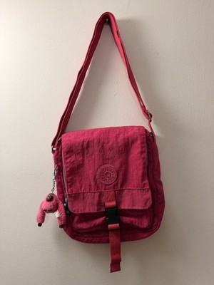 Kipling Women's Red Crossbody Bag Zip Closure Adjustable Strap Monkey Charm