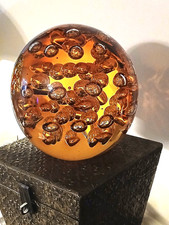 Large 6" Paperweight Amber 10.6 Lbs. 6" Orb Sphere Art Glass Controlled Bubbles