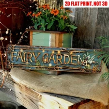 Vintage Fairy Garden Metal Sign 2D Flat Whimsical Decor for Fairy Garden Home