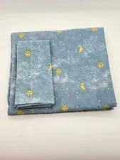 VTG 90s Celestial Y2k Springs KING Flat Sheet pillow  Case Blue, Stars Sun Moon
