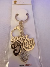 Best MOM Keychain w/Rhinestone Heart In A Gold Tone, Mother  s Day Gift, New