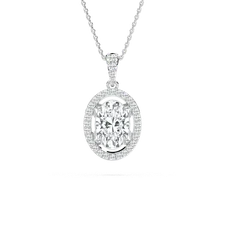 2.30ct CVD Lab Grown Diamond Oval Halo Necklace in 14K White Gold for Women
